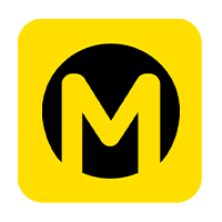 Yellow square mark with a black letter M