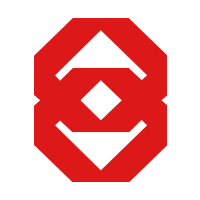 Red geometric bank mark