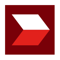 Maroon square with a white and red chevron